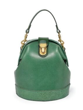 Old Trend Vintage | Doctor Green Leather Bucket Crossbody Bag with Gold Hardware